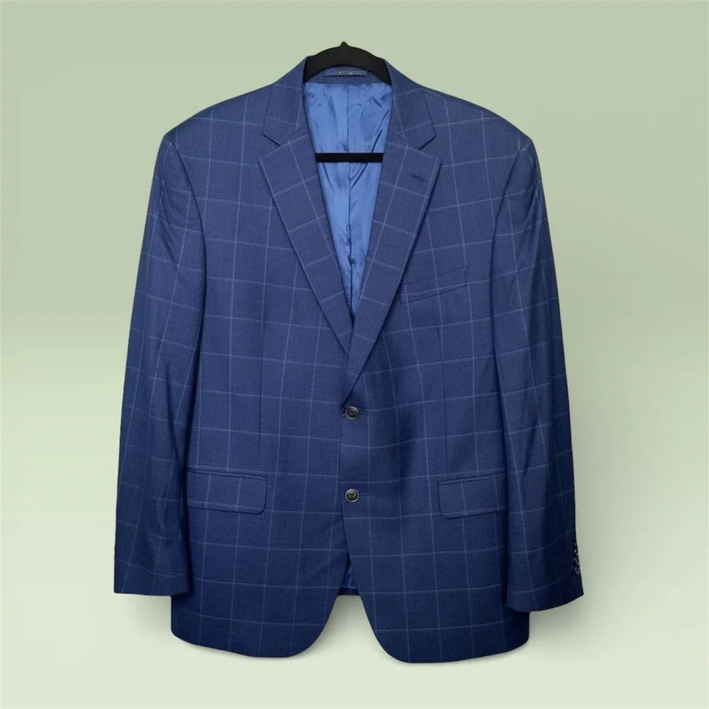 Daniel Cremieux Loro Piana Windowpane Plaid‎ Wool Navy Blue Sport Coat 46 R